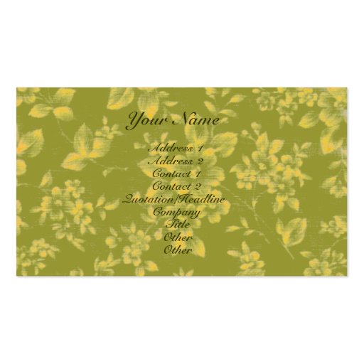 Green Vintage Yellow Floral Business Card Template (front side)