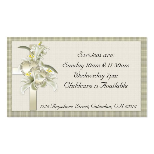 Green w/Gold Cross/Hearts/Flowers Business Cards (back side)