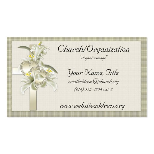 Green w/Gold Cross/Hearts/Flowers Business Cards (front side)