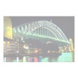 Green water, Harbor Bridge at night, Sydney, Austr Custom Stationery