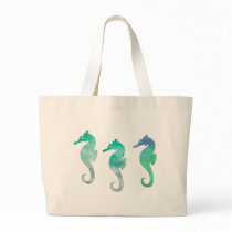 Green Watercolor Seahorses Tote Bags