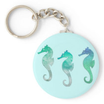 Green Watercolor Seahorses Keychains