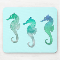 Green Watercolor Seahorses Mouse Pad