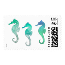 Green Watercolor Seahorses Stamps