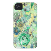 Green Watercolor Sketched Blooms iPhone Case iPhone 4 Cases