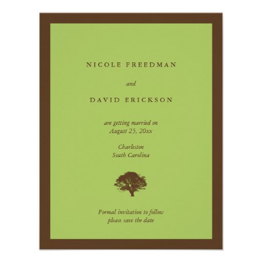 Green wedding announcement oak tree save the date