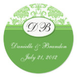 Green Wedding Monogram Damask Seal stickers