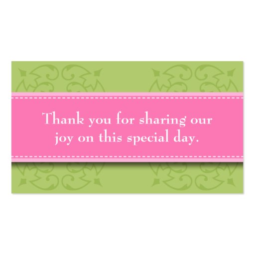 Green Wedding Thank You Favor Cards Business Card Templates (back side)