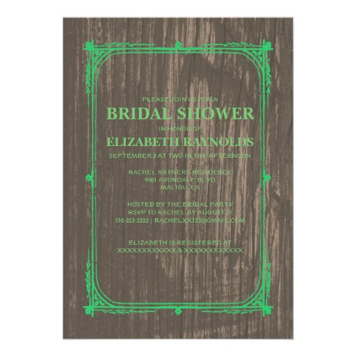 Green Western Barn Wood Bridal Shower Invitations