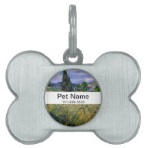 Green Wheat Field with Cypress by Van Gogh. Pet Tag