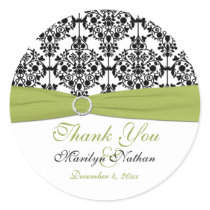 Green, White and Black Damask 3" Round Sticker