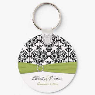 Green, White and Black Damask Keychain keychain