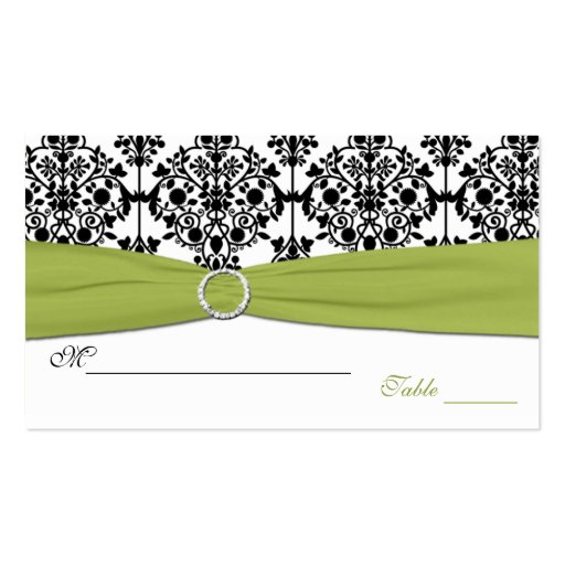 Green, White and Black Damask Placecards Business Card Template (back side)