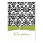 Green, White and Black Damask Reception Card Business Card Template