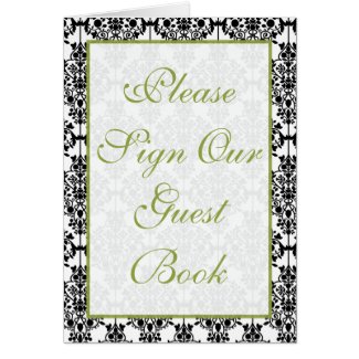 Green, White and Black Damask Table Card card