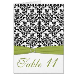 Green, White, and Black Damask Table Number Card card