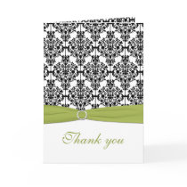 Green, White and Black Damask Thank You Card