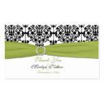 Green, White and Black Damask Wedding Favor Tag Business Card