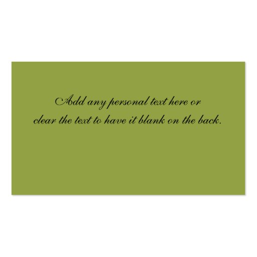 Green, White and Black Damask Wedding Favor Tag Business Card (back side)