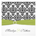 Green, White and Black Damask Wedding Invitation