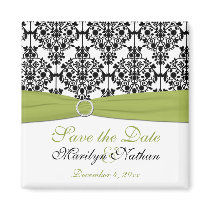 Green, White, and Black Damask Wedding Magnet