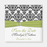 Green, White, and Black Damask Wedding Magnet