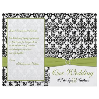 Green, White, and Black Damask Wedding Program flyer