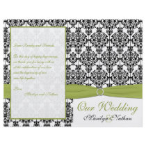 Green, White, and Black Damask Wedding Program Personalized Flyer