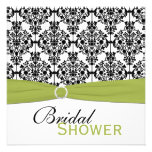 Green, White, Black Damask Bridal Shower Invite