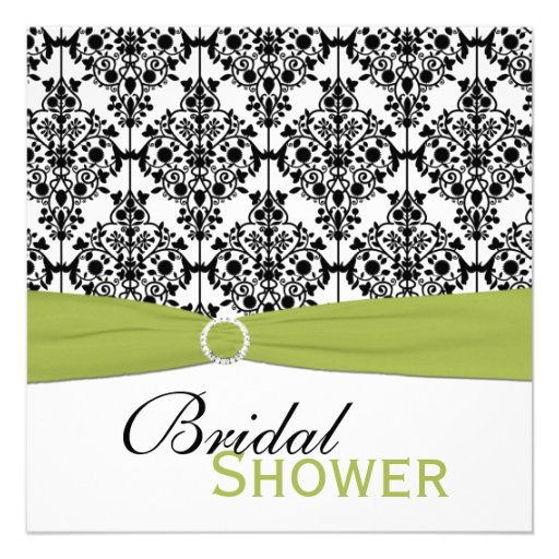 Green, White, Black Damask Bridal Shower Invite