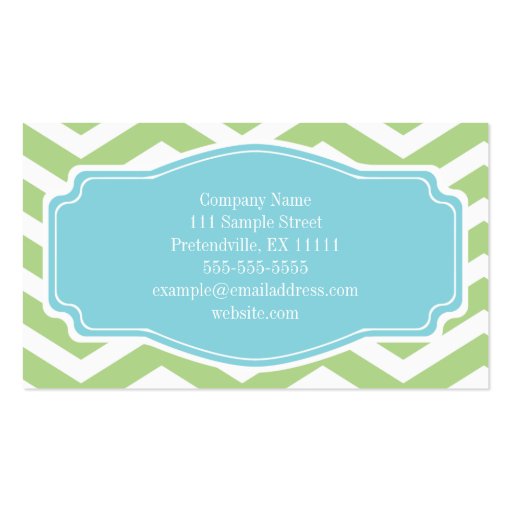 Green White Blue Chevron Personal Business Card Template (back side)