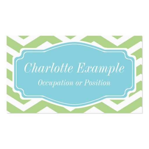 Green White Blue Chevron Personal Business Card Template
