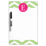 Green White Chevron Bright Pink Monogram Dry Erase Board