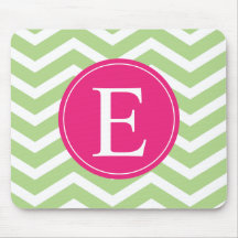 Green White Chevron Bright Pink Monogram Mouse Pads