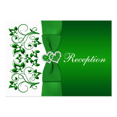 Green, White Floral, Hearts Wedding Reception Card Large Business Card