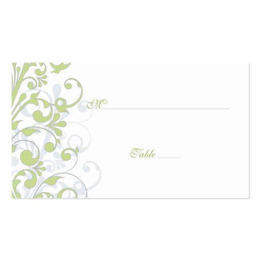 Green, White Floral Wedding Place Cards Business Card Template (back side)