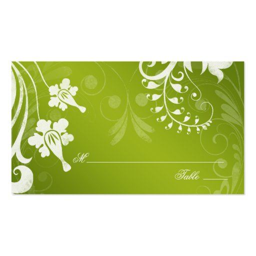 Green White Floral Wedding Place or Escort Cards Business Card Template (front side)