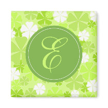 Green white flowers with "E" monogram magnets