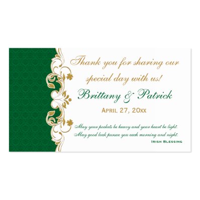 Green White Gold Scrolls, Shamrocks Favor Tag Double-Sided Standard Business Cards Pack Of 100