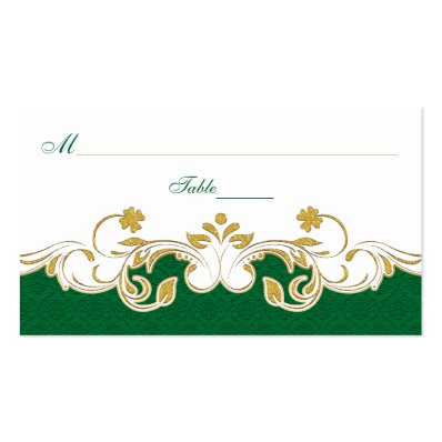 Green White Gold Scrolls, Shamrocks Place Cards Double-Sided Standard Business Cards Pack Of 100