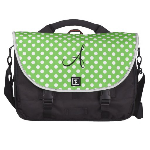 Green white polka dots monogram bag for laptop