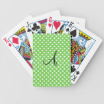 Green white polka dots monogram poker deck