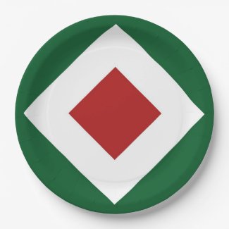 Green, White, Red Diamond Pattern 9 Inch Paper Plate