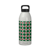 Green, White, Red Diamond Pattern water bottles