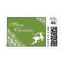 Green & White Reindeer Christmas Stamp