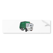 Green White Smiling Garbage Truck Cartoon Bumper Stickers