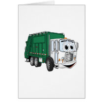 Green White Smiling Garbage Truck Cartoon Card