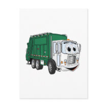 Green White Smiling Garbage Truck Cartoon Postcard