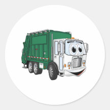 Green White Smiling Garbage Truck Cartoon Stickers