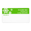Green white snow flakes holiday shipping address label